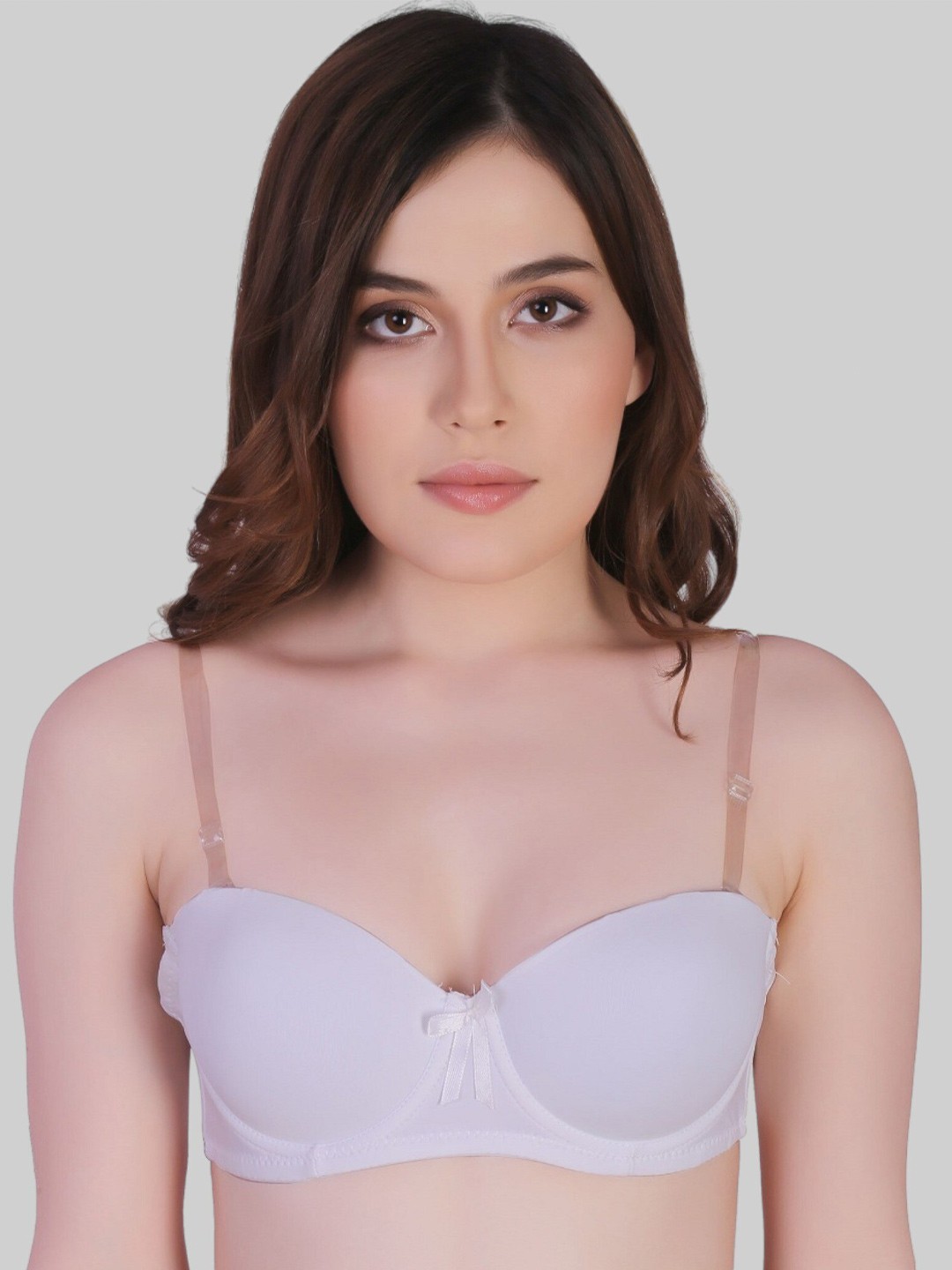 

PLUMBURY Half Coverage Underwired Lightly Padded Bandeau Bra with Side Bone, White