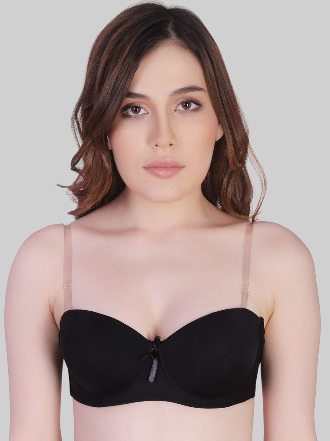 

PLUMBURY Half Coverage Underwired Lightly Padded Bandeau Bra with Side Bone, Black