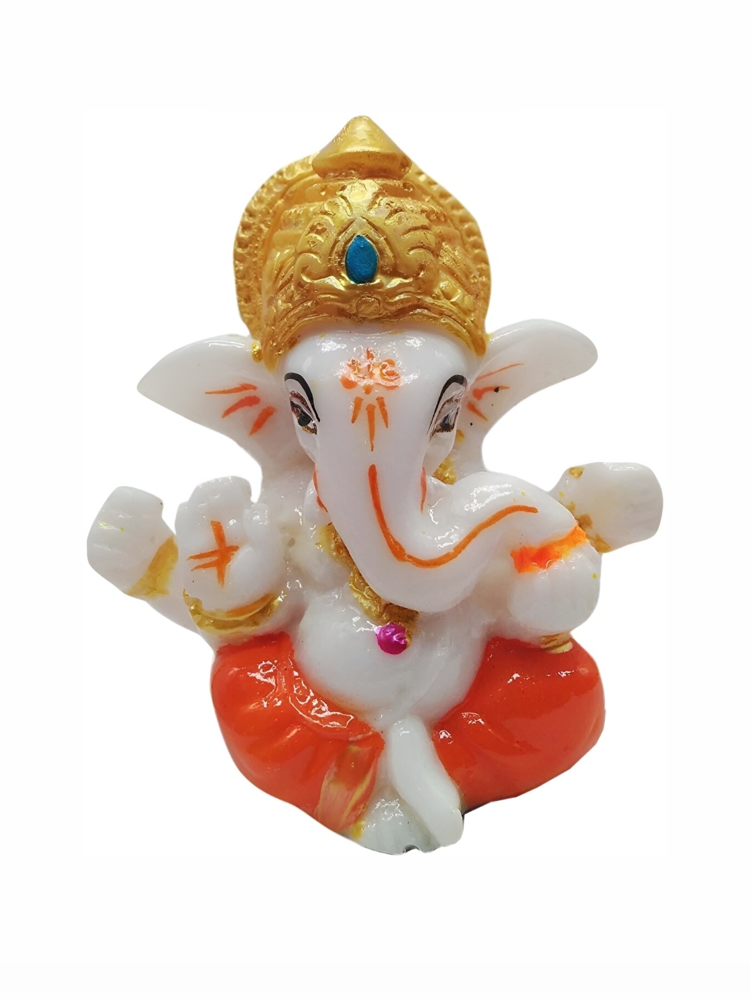 

Navyaksh White & Orange Lord Ganesha Marble Idol Showpiece