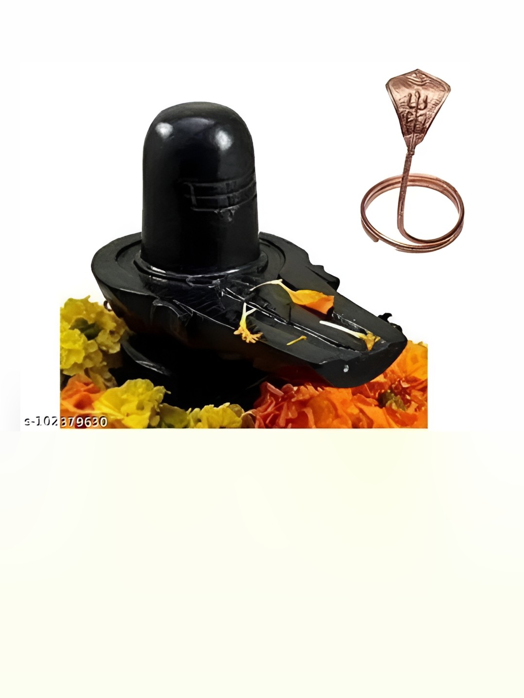 

Navyaksh 2 Pieces Black and CopperToned Marble Shivling Naag for pooja Showpiece