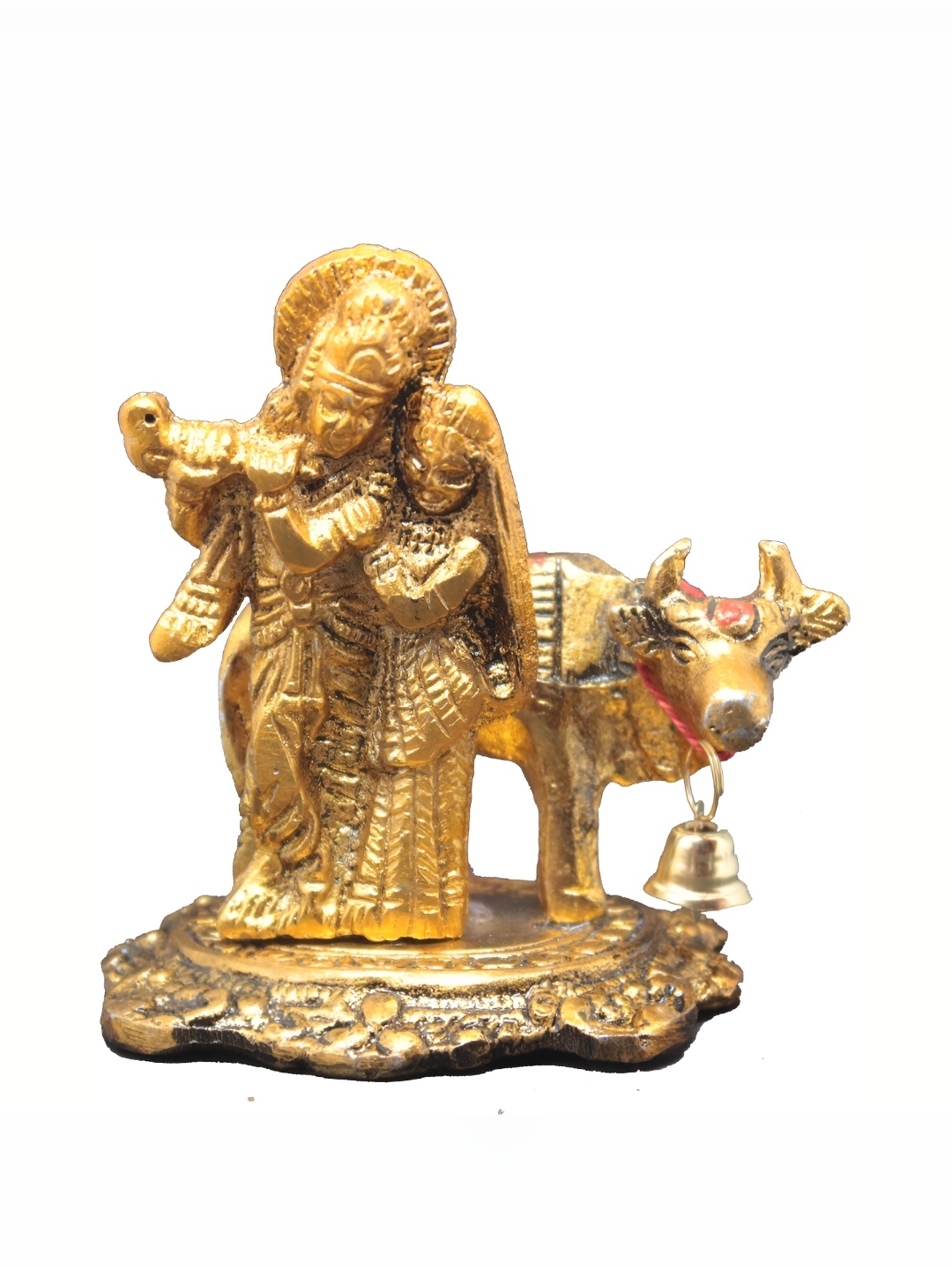 

Navyaksh Gold Toned Metal Lord Radha Krishna Idol With Kamdhenu Cow Showpiece