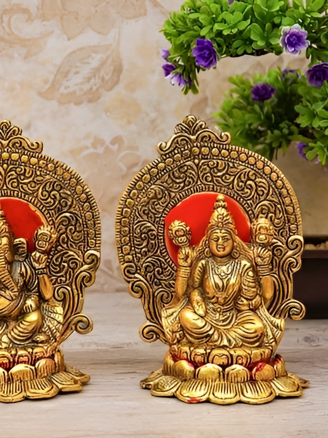 

Navyaksh Gold-Toned Laxmi Ganesh Statue Religious Showpiece