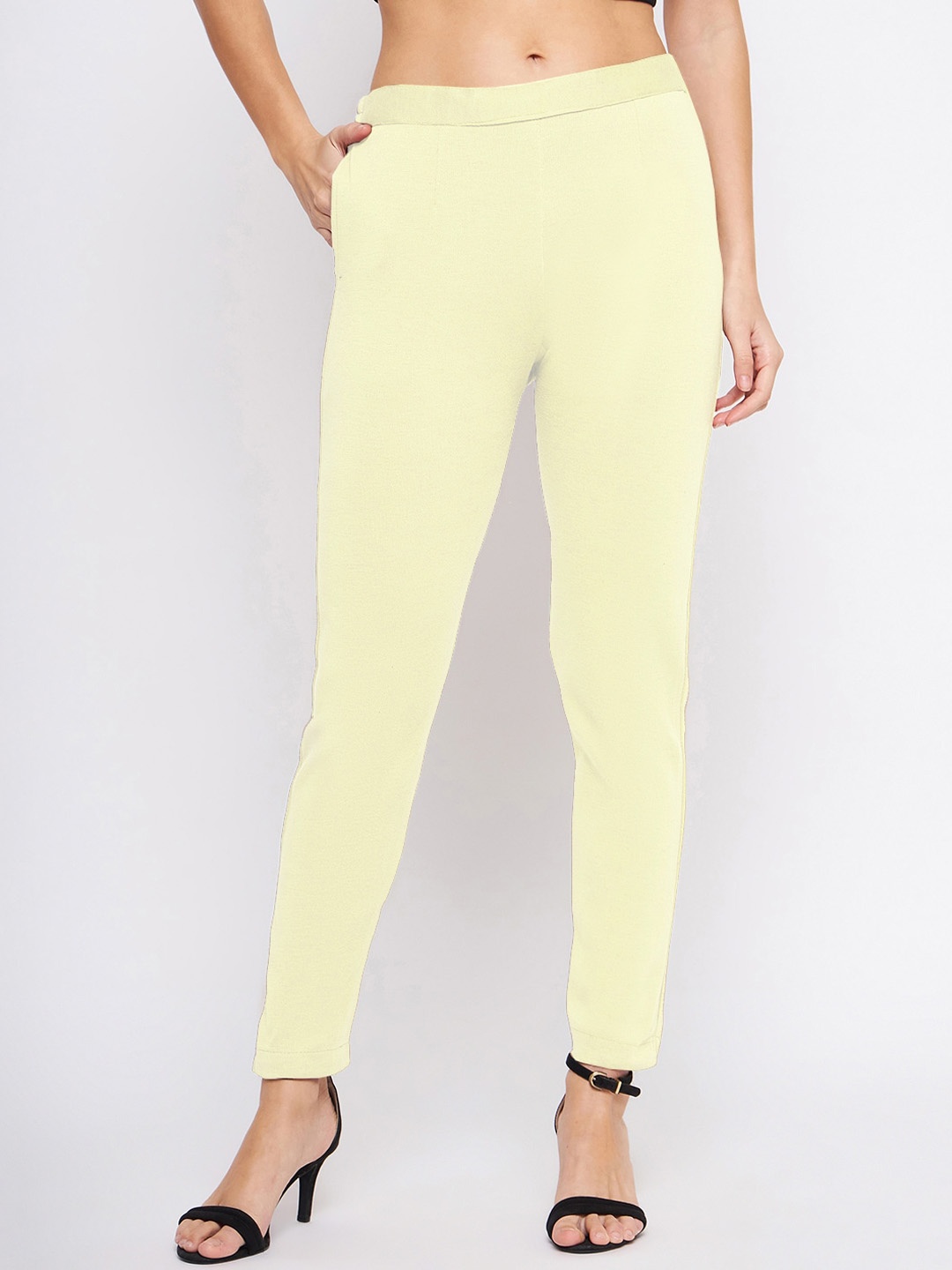 

Castle Lifestyle Women Smart Mid Rise Woollen Trousers, Cream