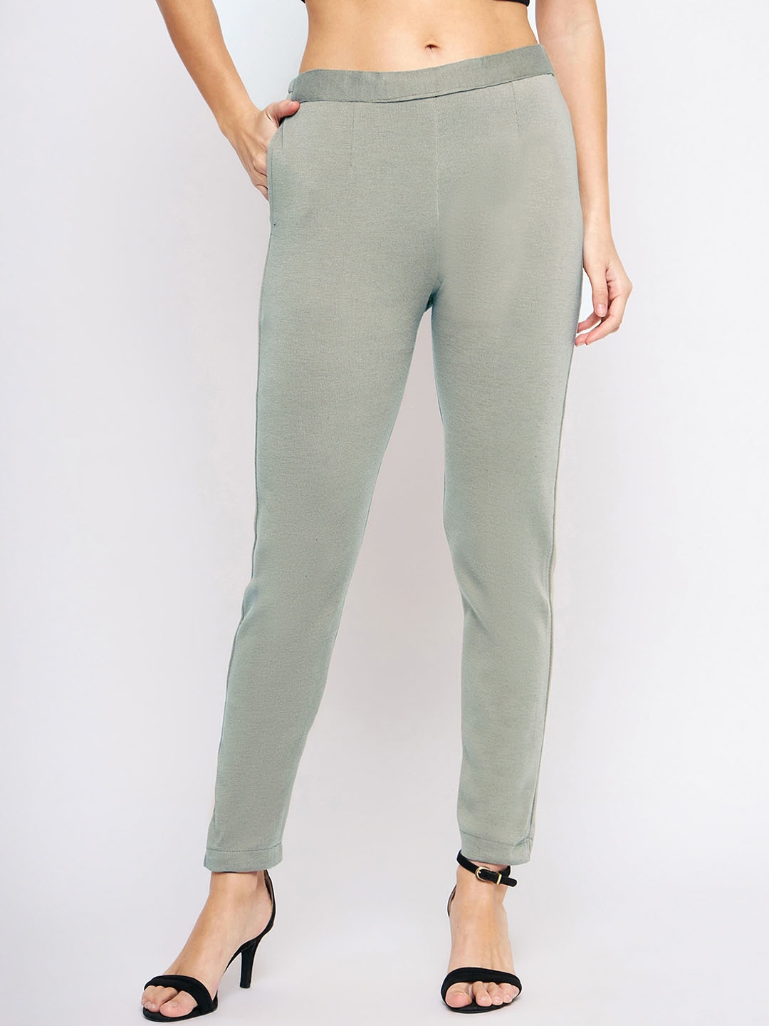 

Castle Lifestyle Women Smart Mid Rise Woollen Trousers, Grey