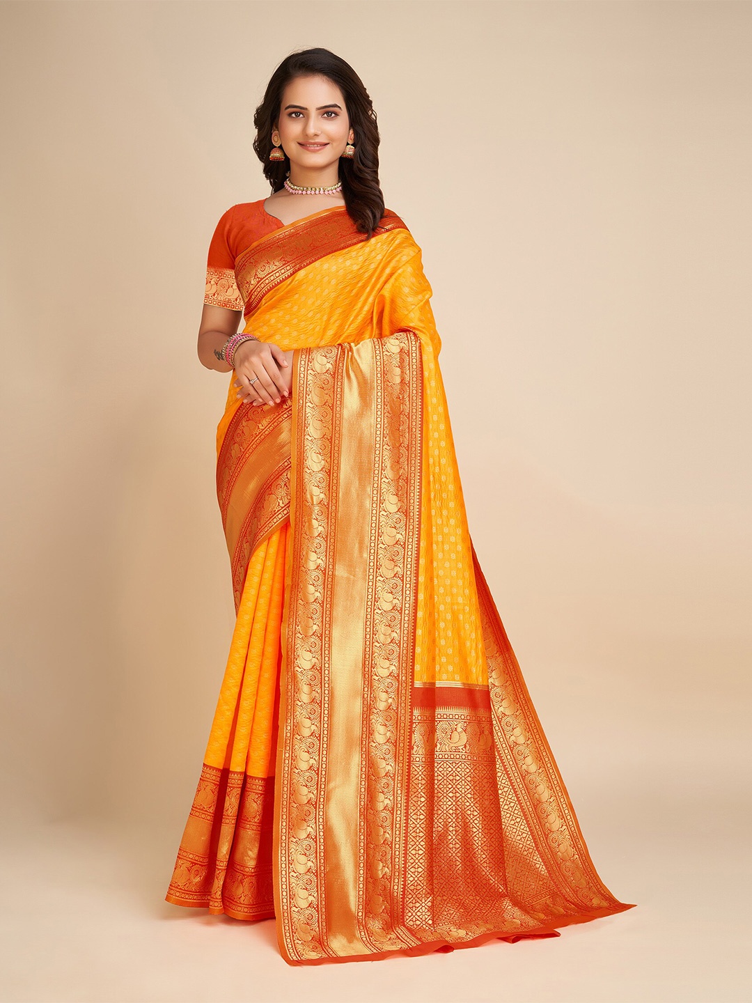 

Aldwych Ethnic Motifs Woven Design Banarasi Saree, Yellow