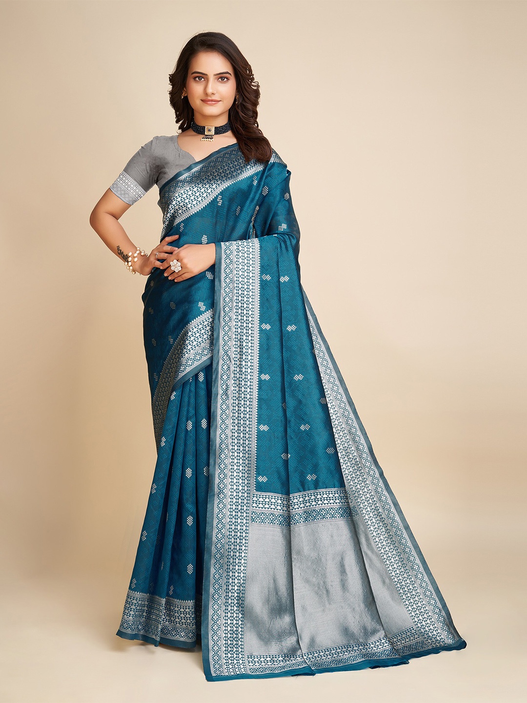 

Aldwych Ethnic Motifs Woven Design Banarasi Saree, Blue