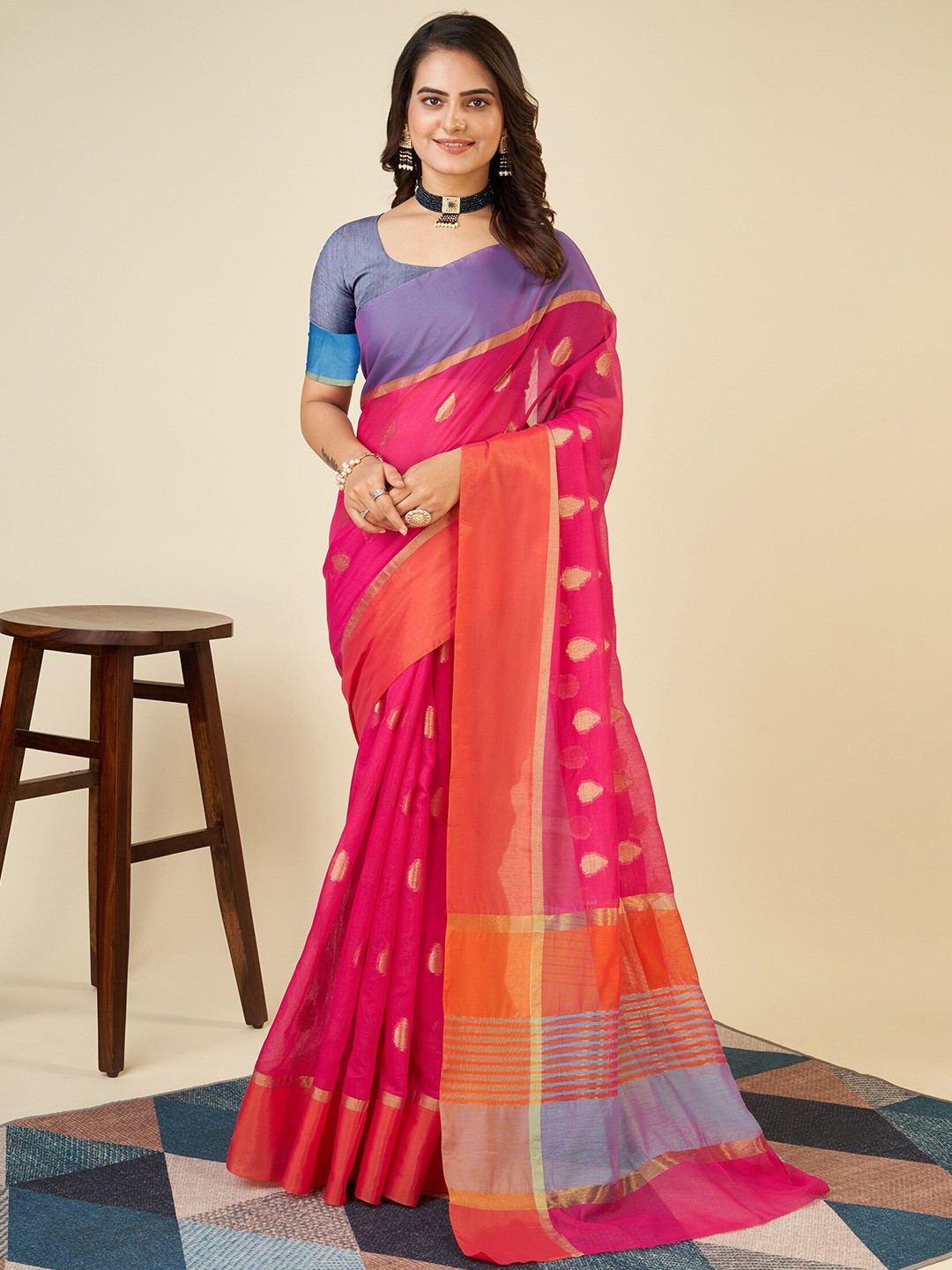 

Aldwych Ethnic Motifs Woven Design Chanderi Saree, Red