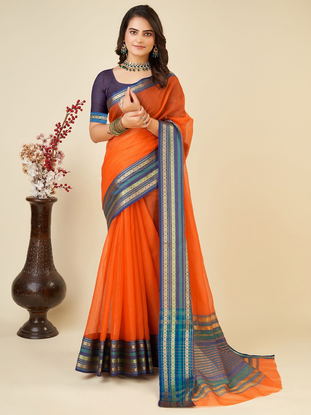

Aldwych Ethnic Motifs Woven Design Chanderi Saree, Orange