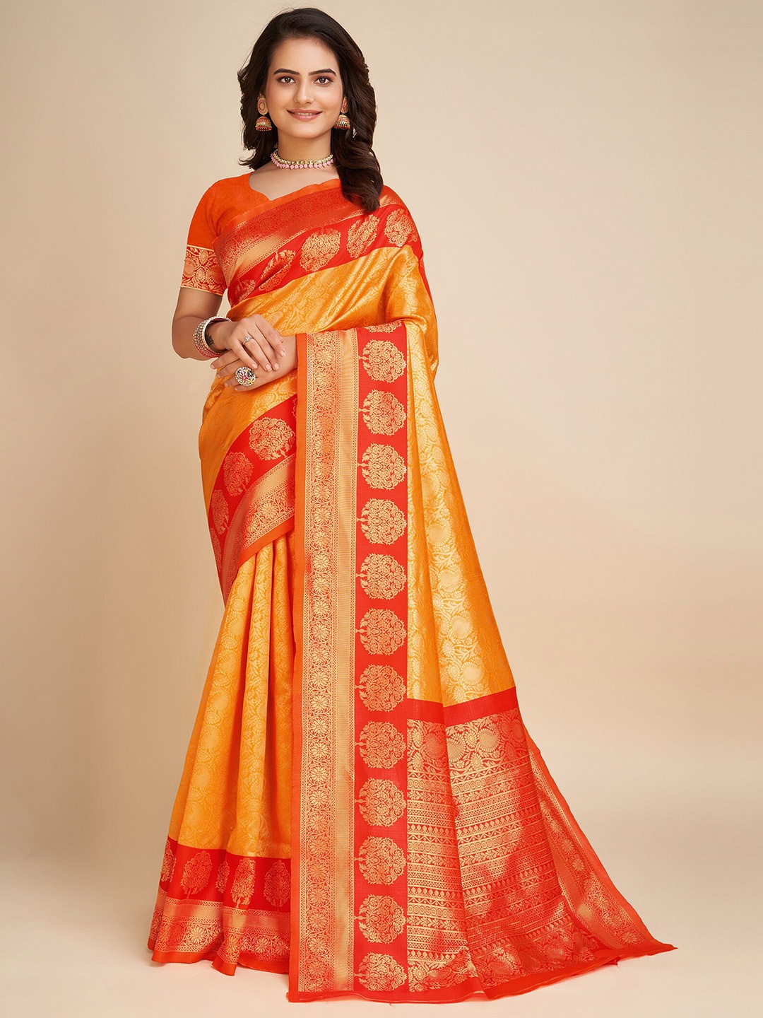 

Aldwych Ethnic Motifs Woven Design Banarasi Saree, Yellow