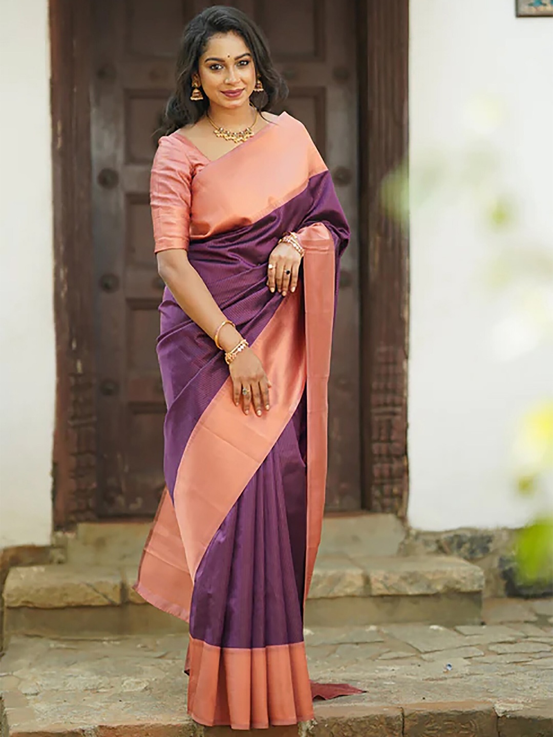 

Anjaneya Sarees Zari Banarasi Saree, Purple
