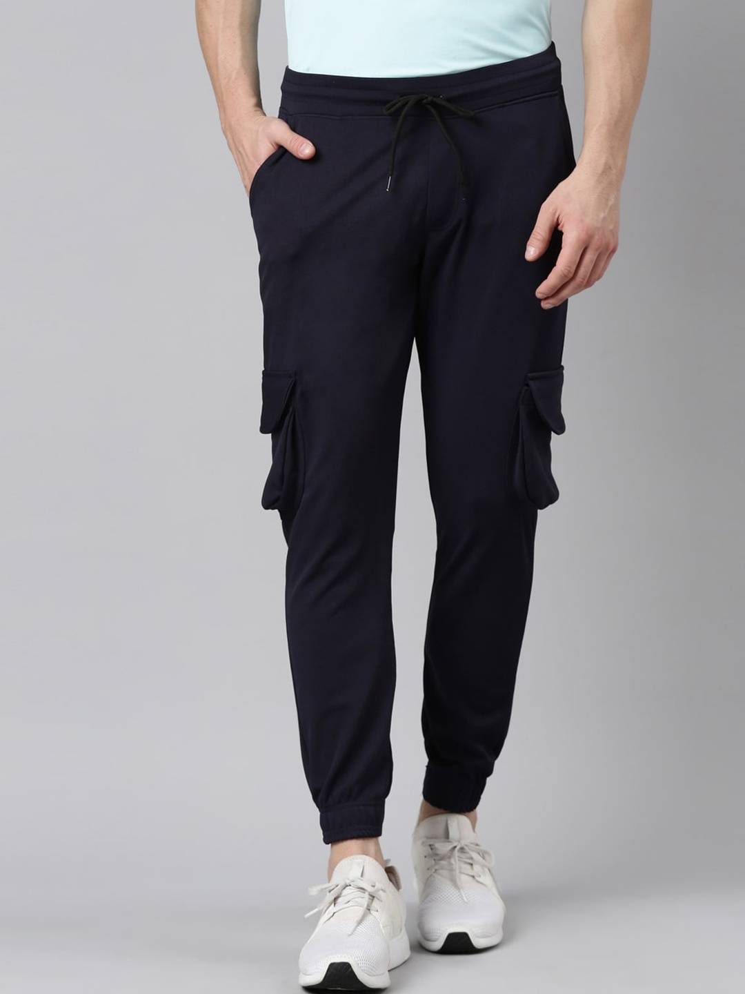 

MADSTO Men Cotton Mid-Rise Regular Joggers, Navy blue