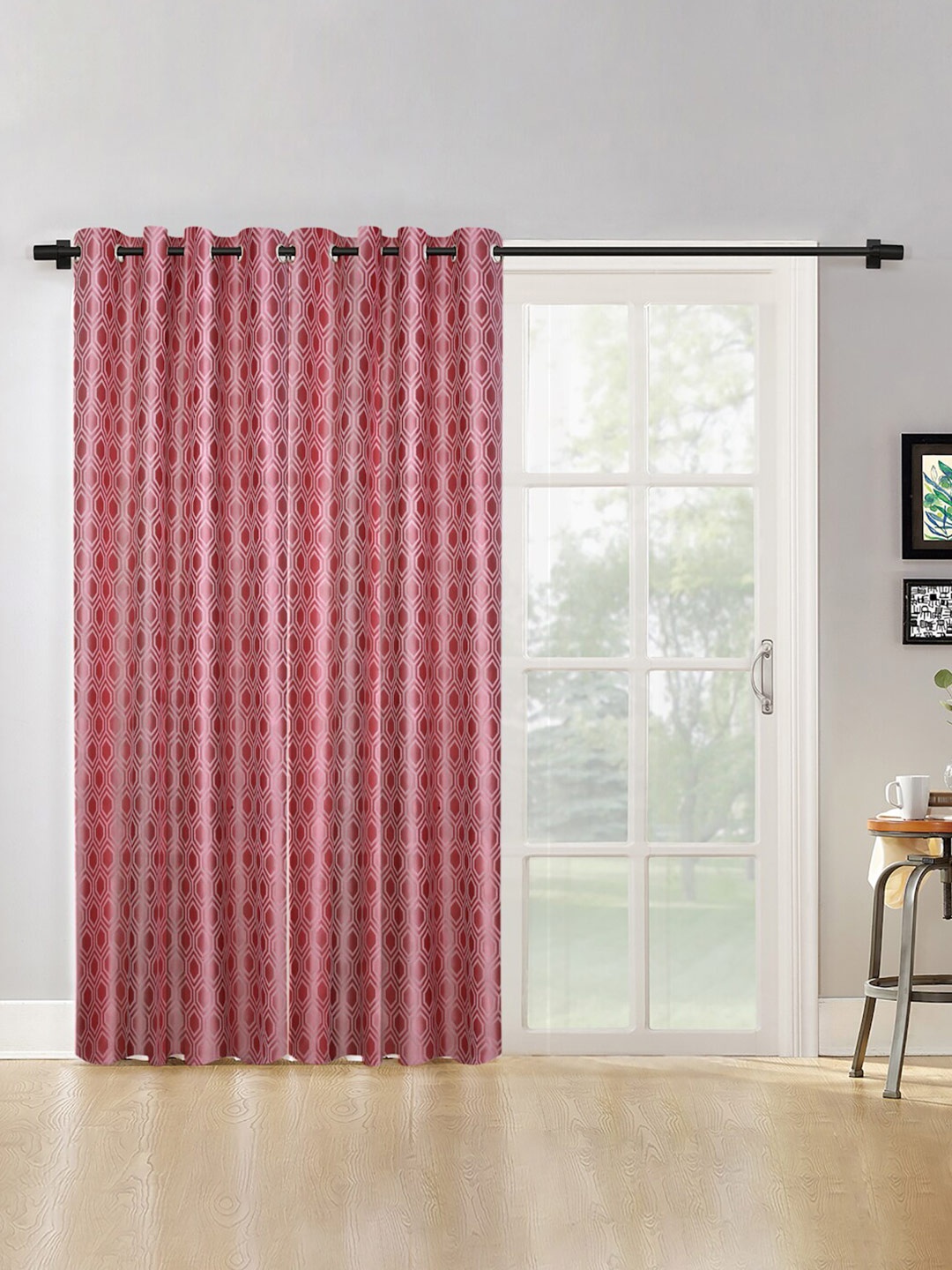 

SOKNACK Peach & Brown 2 Pieces Geometric Black Out Door Curtains