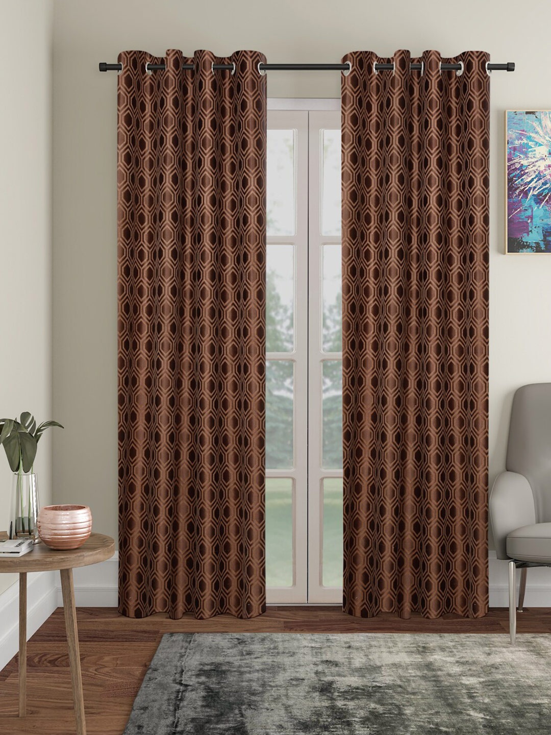 

SOKNACK Brown 2 Pieces Printed Black Out Long Door Curtain