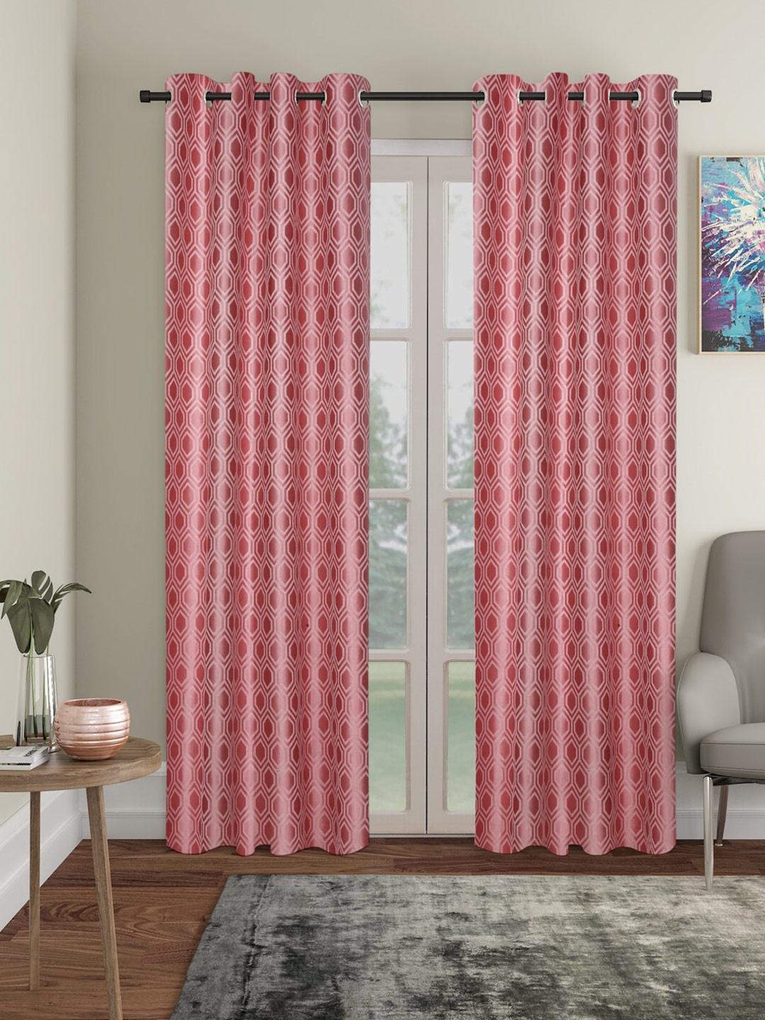 

SOKNACK Peach 2 Pieces Geometric Black Out Long Door Curtains