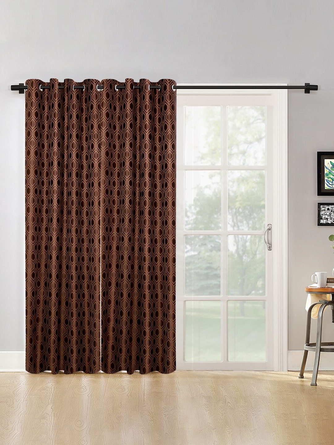 

SOKNACK Brown 2 Pieces Geometric Black Out Long Door Curtains