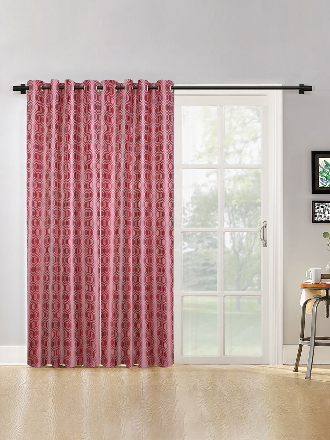 

SOKNACK Peach Geometric Black Out Door Curtain