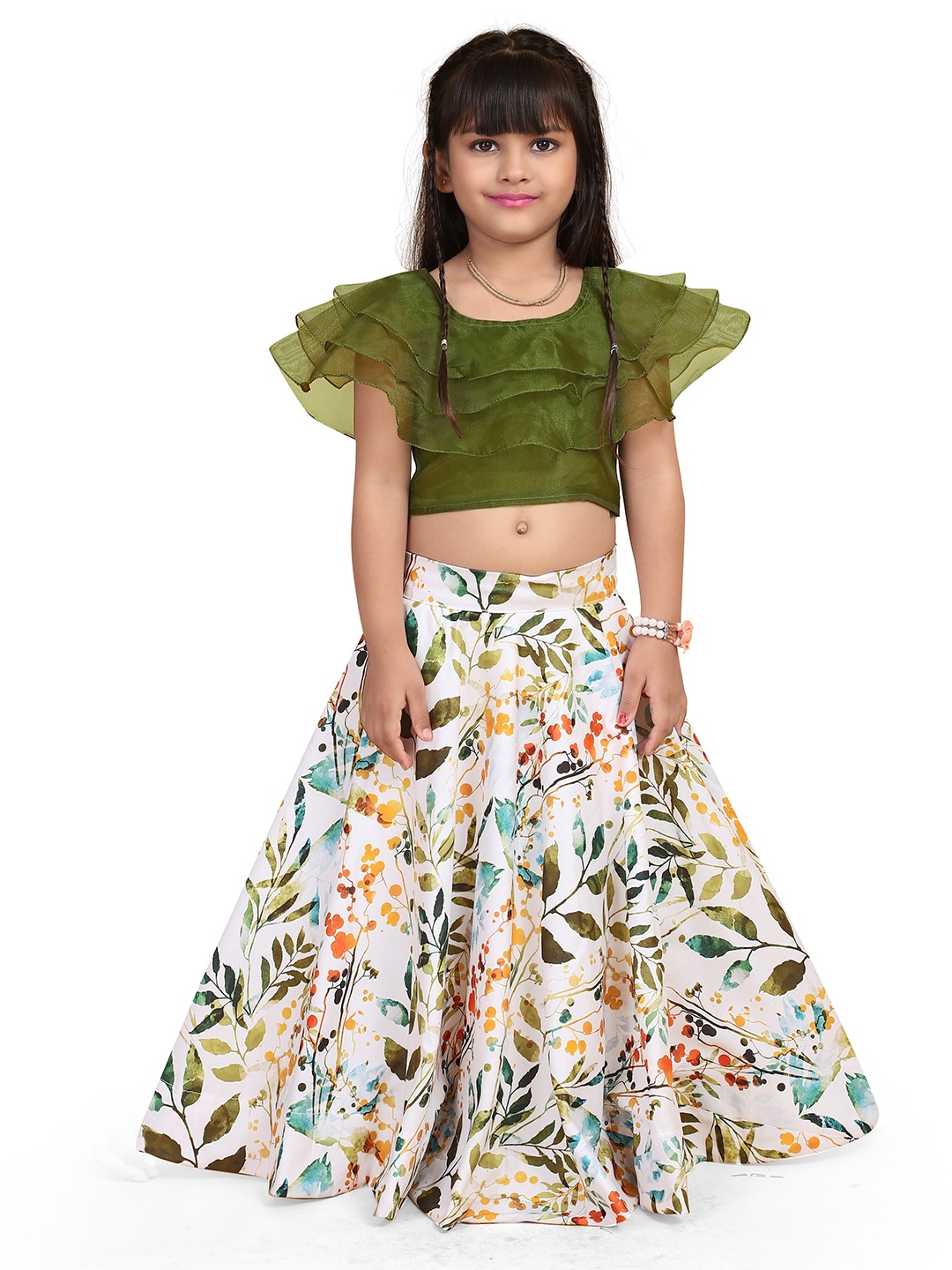 

BAESD Girls Printed Ready to Wear Lehenga & Blouse, White