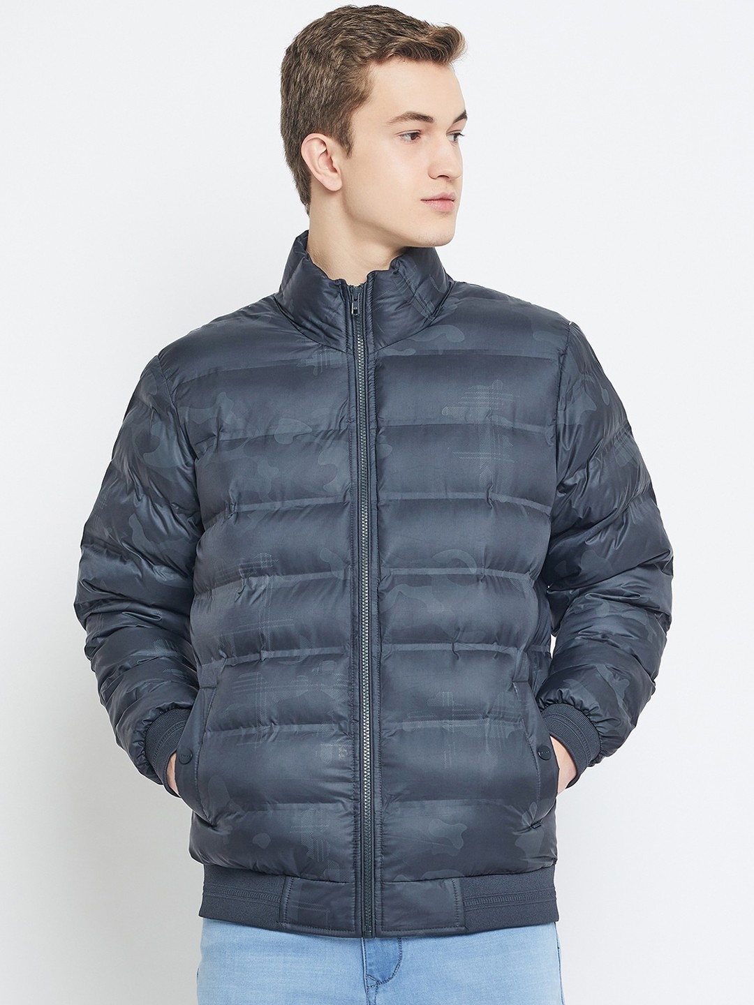 

Okane Lightweight Camouflage Printed Padded Jacket, Navy blue