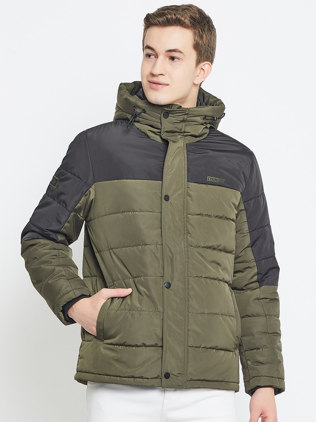 

Okane Lightweight Colourblocked Hooded Padded Jacket, Olive