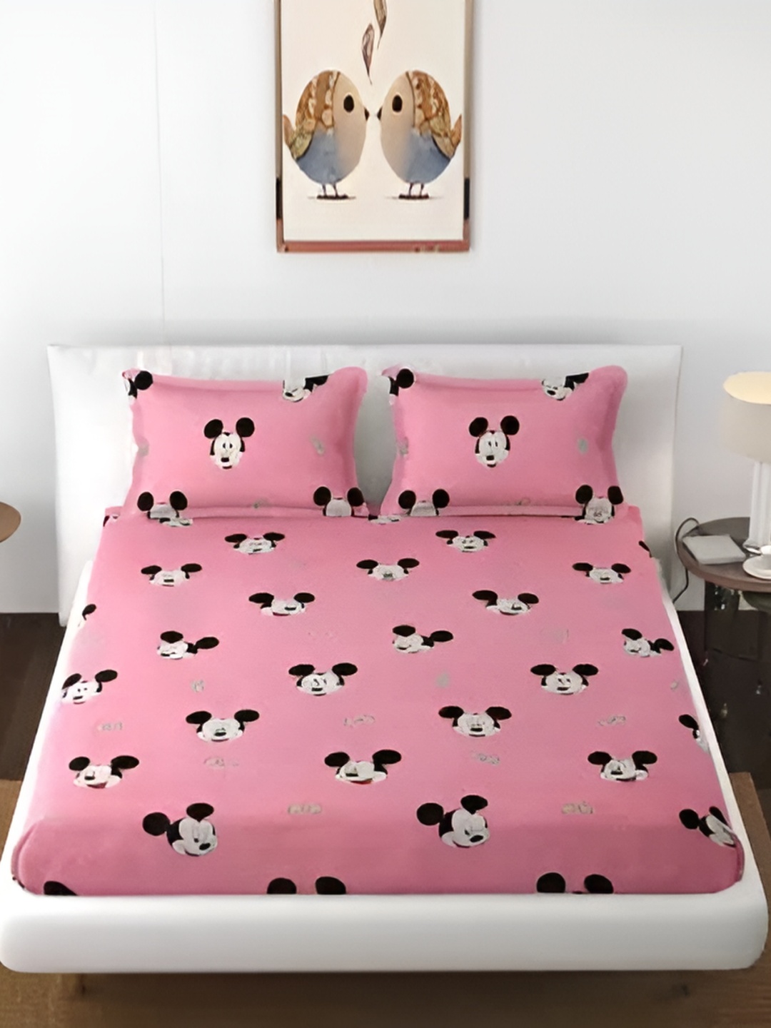 

HOMECRUST Pink Geometric 210 TC Queen Fitted Bedsheet with 2 Pillow Covers