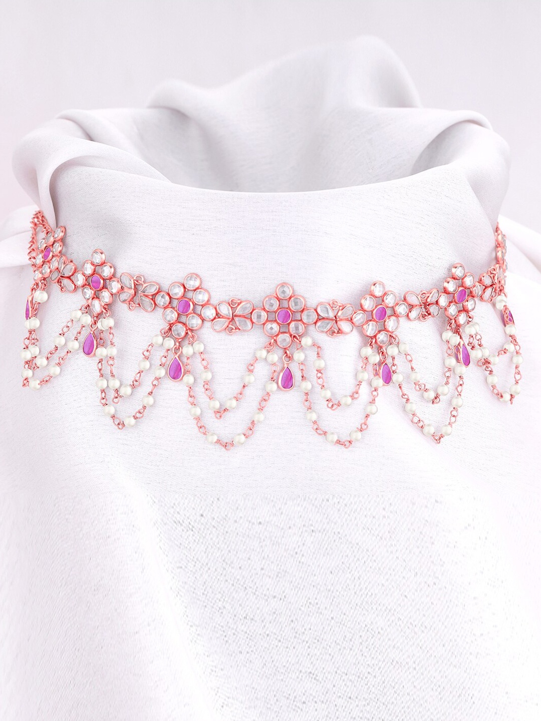 

GIVA 925 Sterling Silver Rose Gold-Plated Stone-Studded Necklace