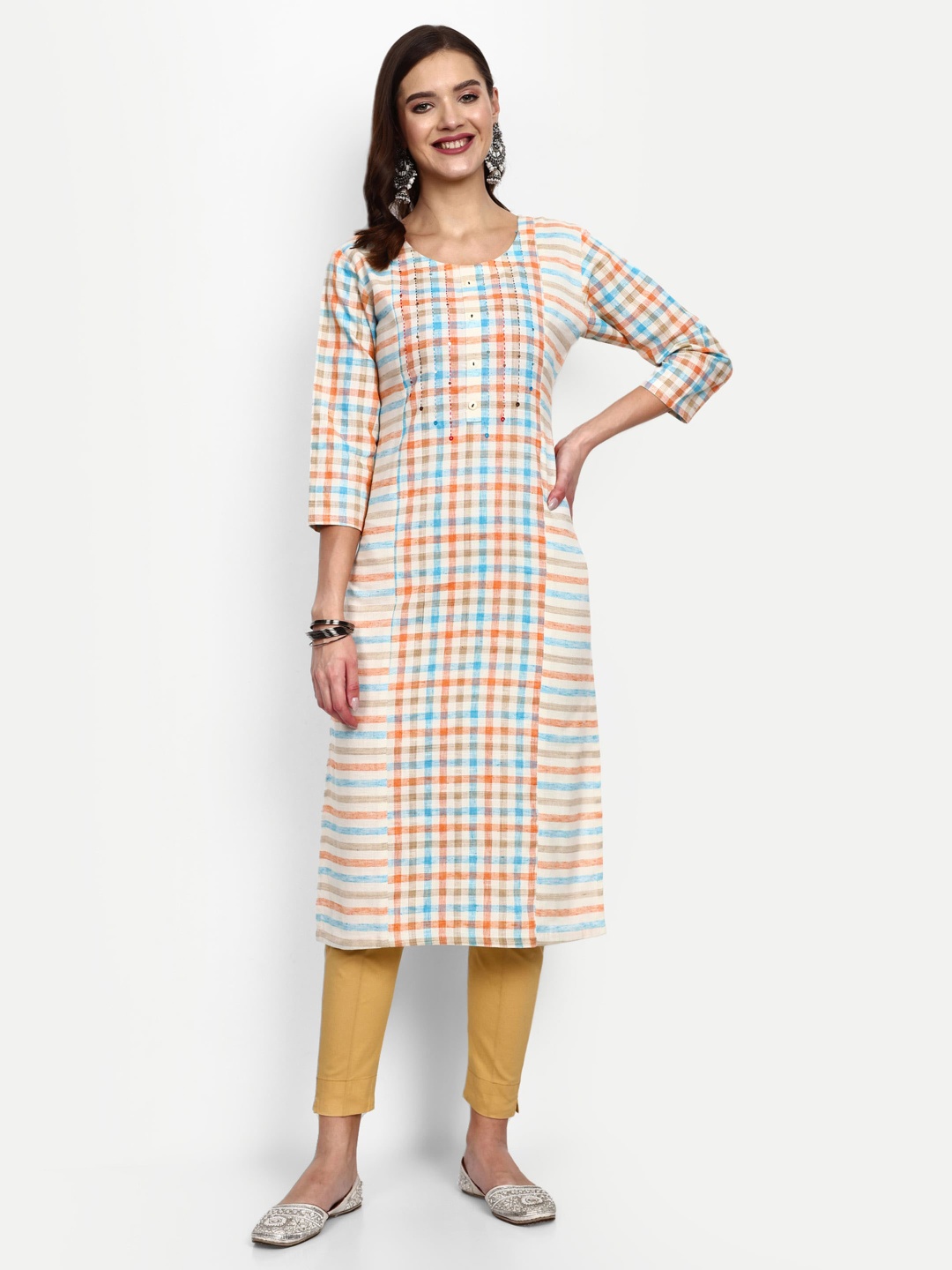 

V B SONS Pure Cotton Handloom Kurta, Turquoise blue