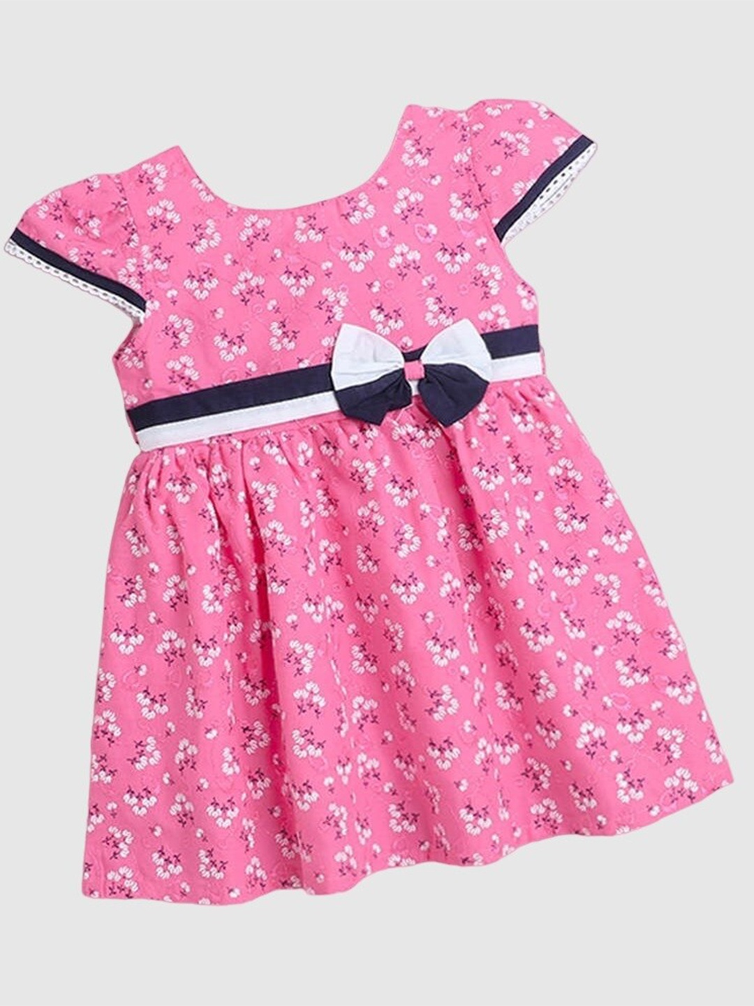

The Magic Wand Girls Floral Printed Bow Cotton Fit & Flare Dress, Pink