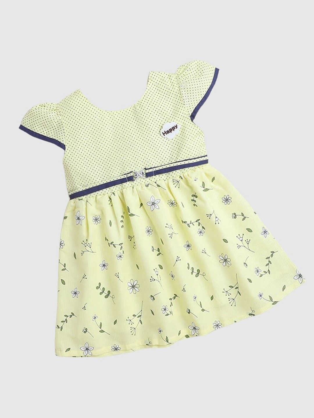 

The Magic Wand Girls Floral Printed Cotton Fit & Flare Dress, Yellow