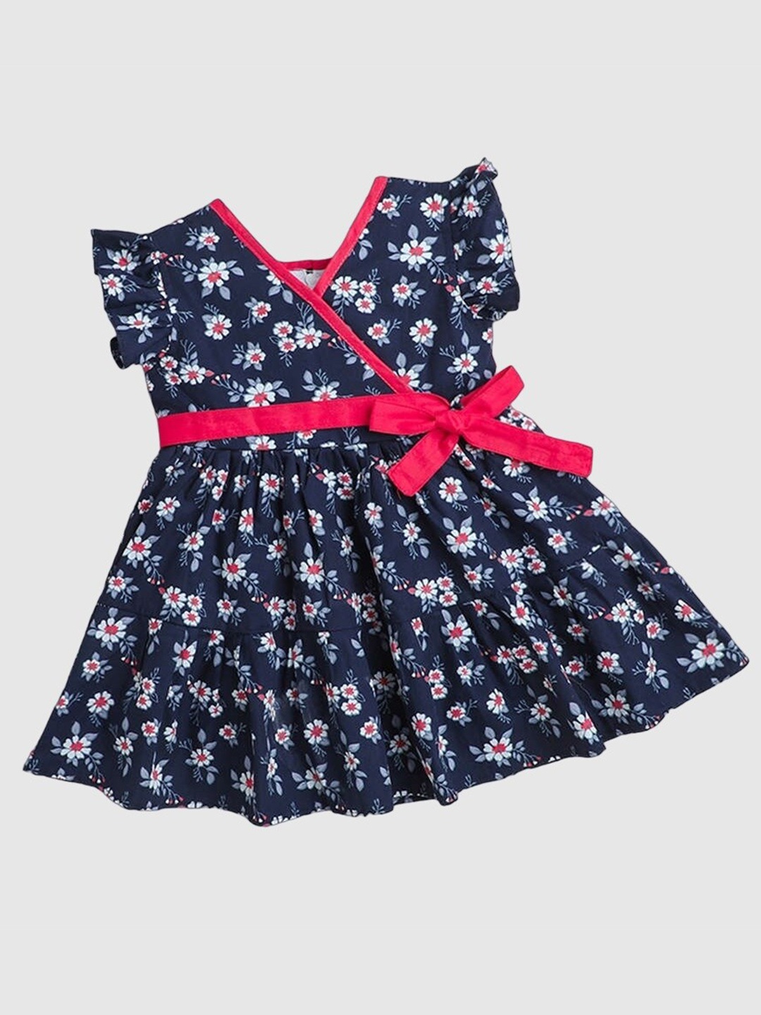 

The Magic Wand Girls Floral Printed Cotton Fit & Flare Dress, Navy blue