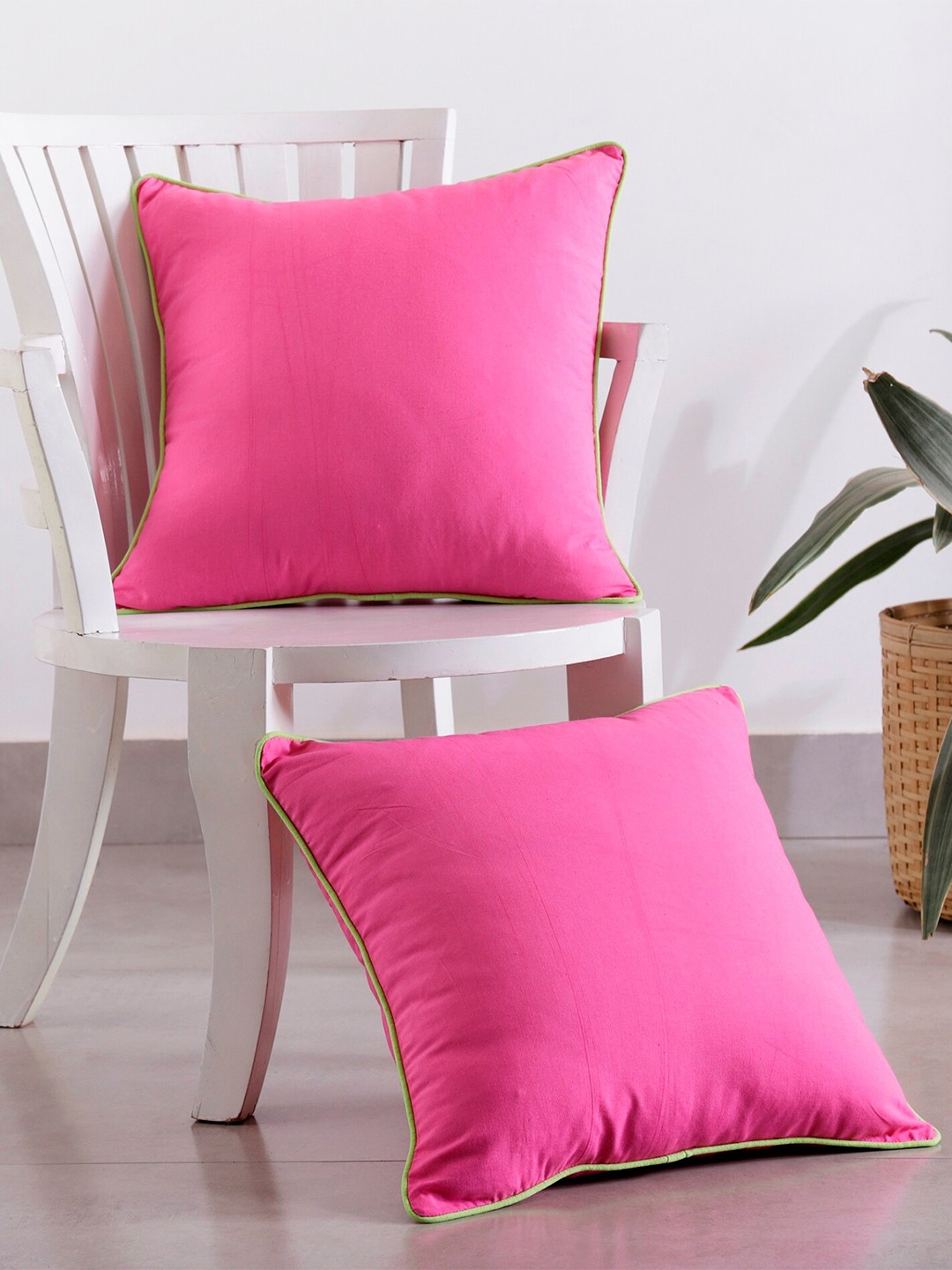 

HANDICRAFT PALACE Pink 2 Pieces Square Cushion Covers