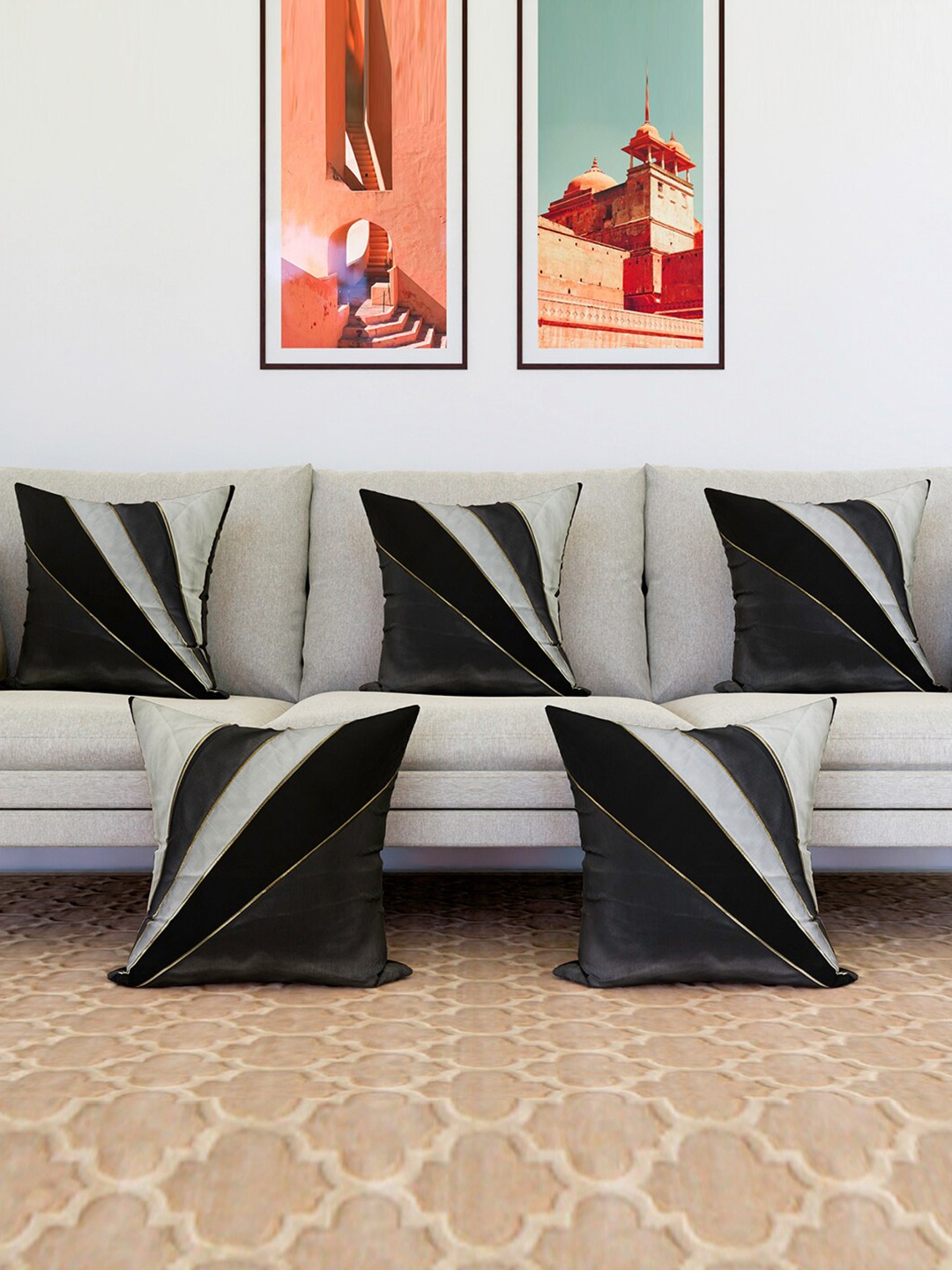 

Kuber Industries Black 5 Pieces Cushion Covers