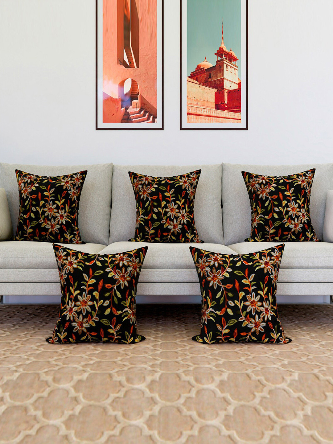 

Kuber Industries Black 5 Pieces Cushion Covers
