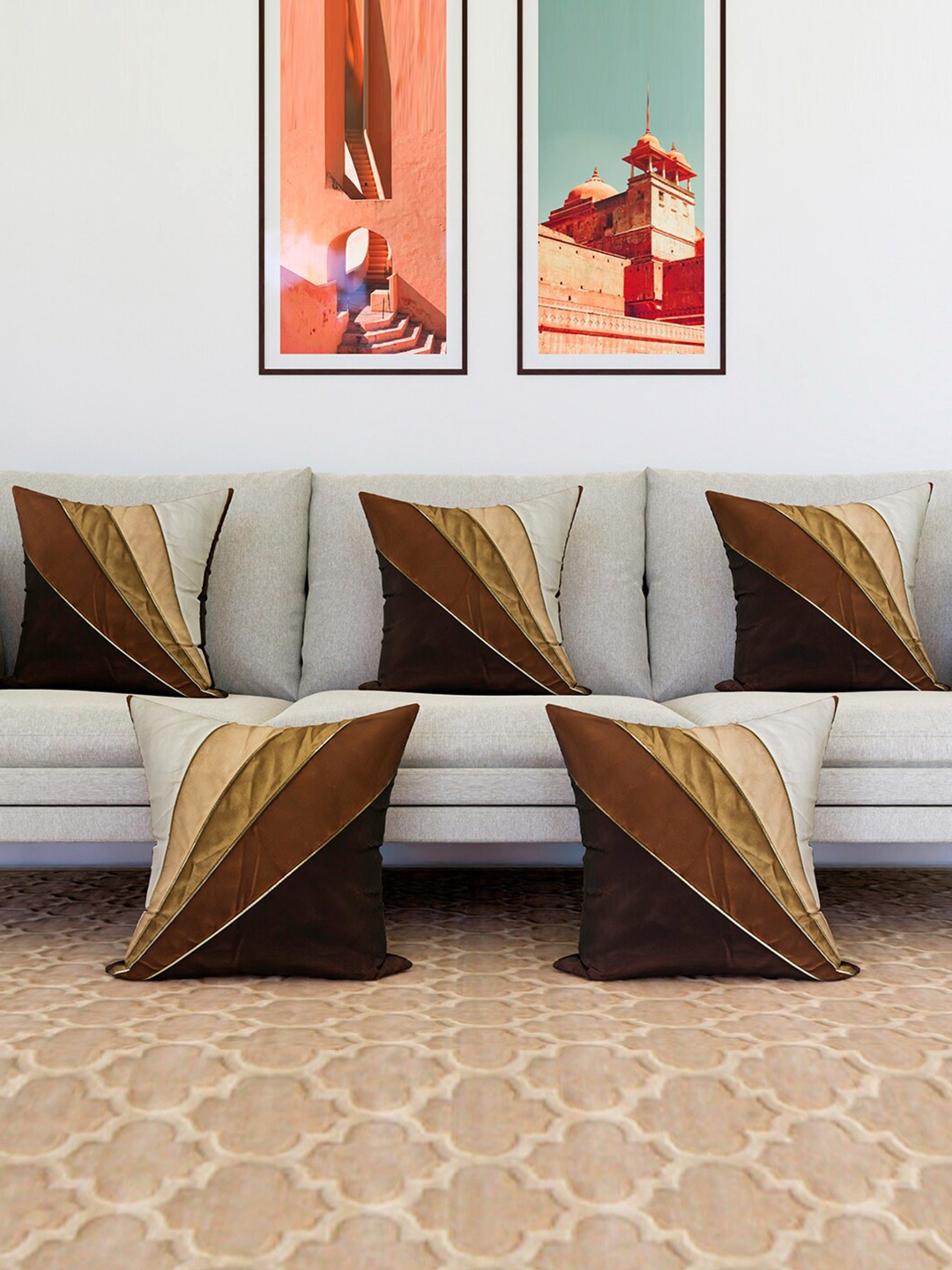 

Kuber Industries Brown & Beige 5 Pieces Cushion Covers