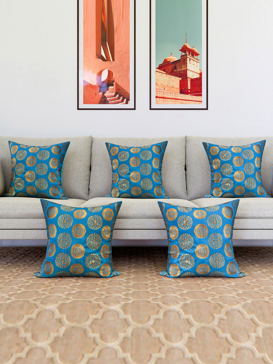 

Kuber Industries Blue 5 Pieces Cushion Covers
