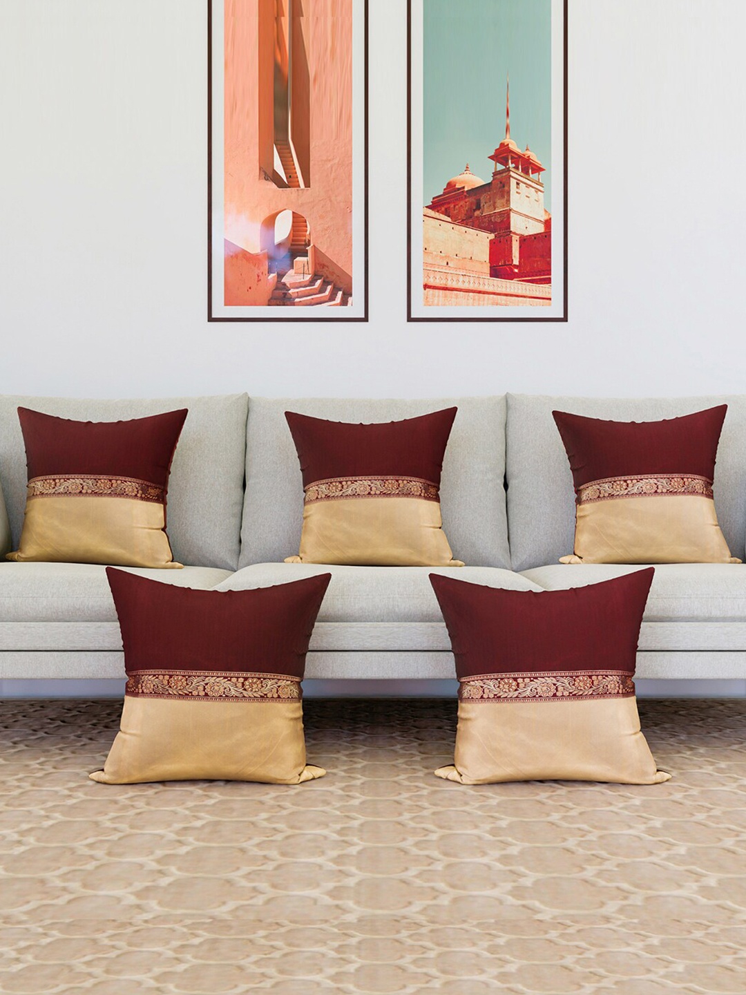 

Kuber Industries Maroon 5 Pieces Cushion Covers