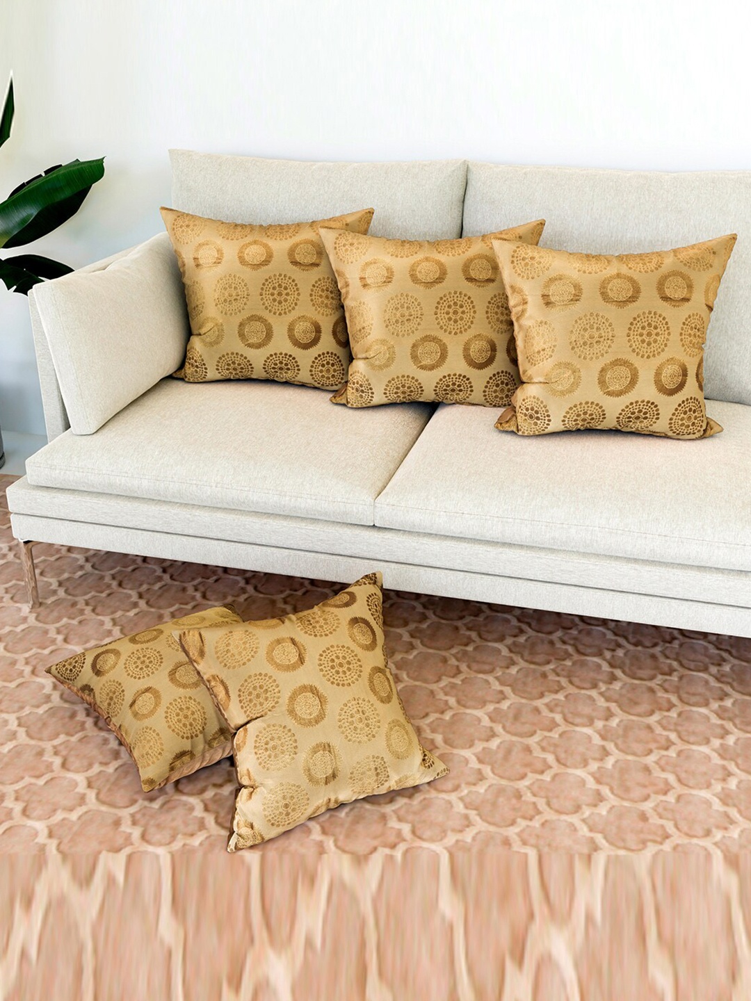

Kuber Industries Gold-Toned 5 Pieces Cushion Covers
