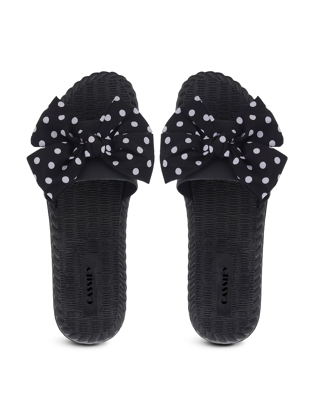 CASSIEY Women Printed Rubber Sliders With Bows