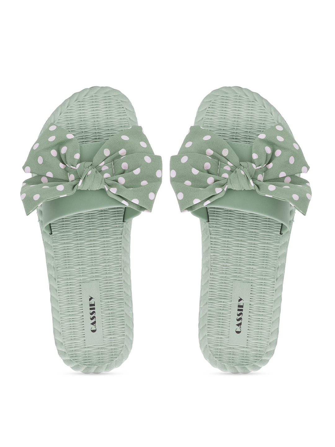 

CASSIEY Women Printed Rubber Sliders With Bows, Green