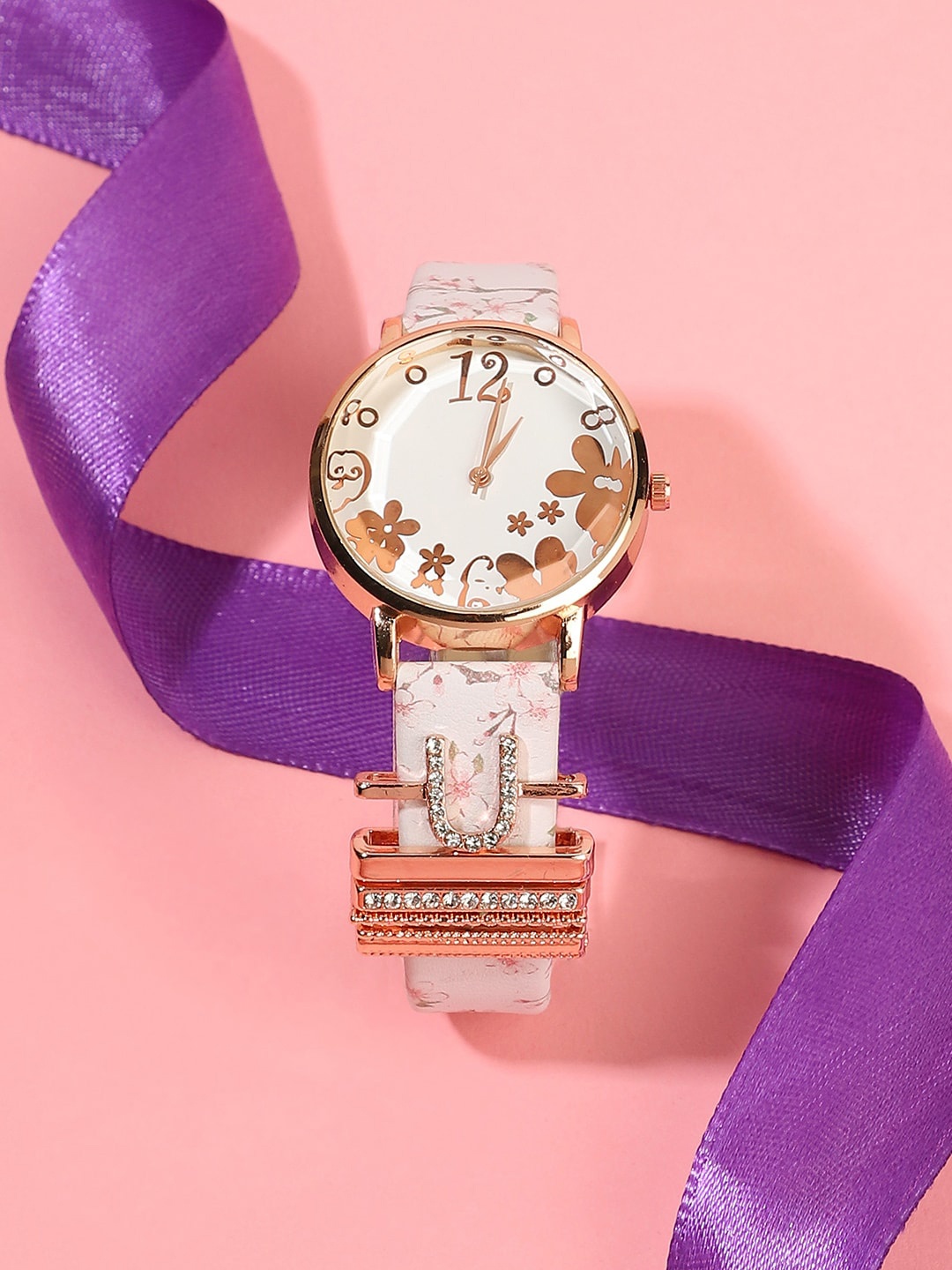 

HAUTE SAUCE by Campus Sutra Women Printed Dial & Leather Strap Watch AW23_HSCW5106, White