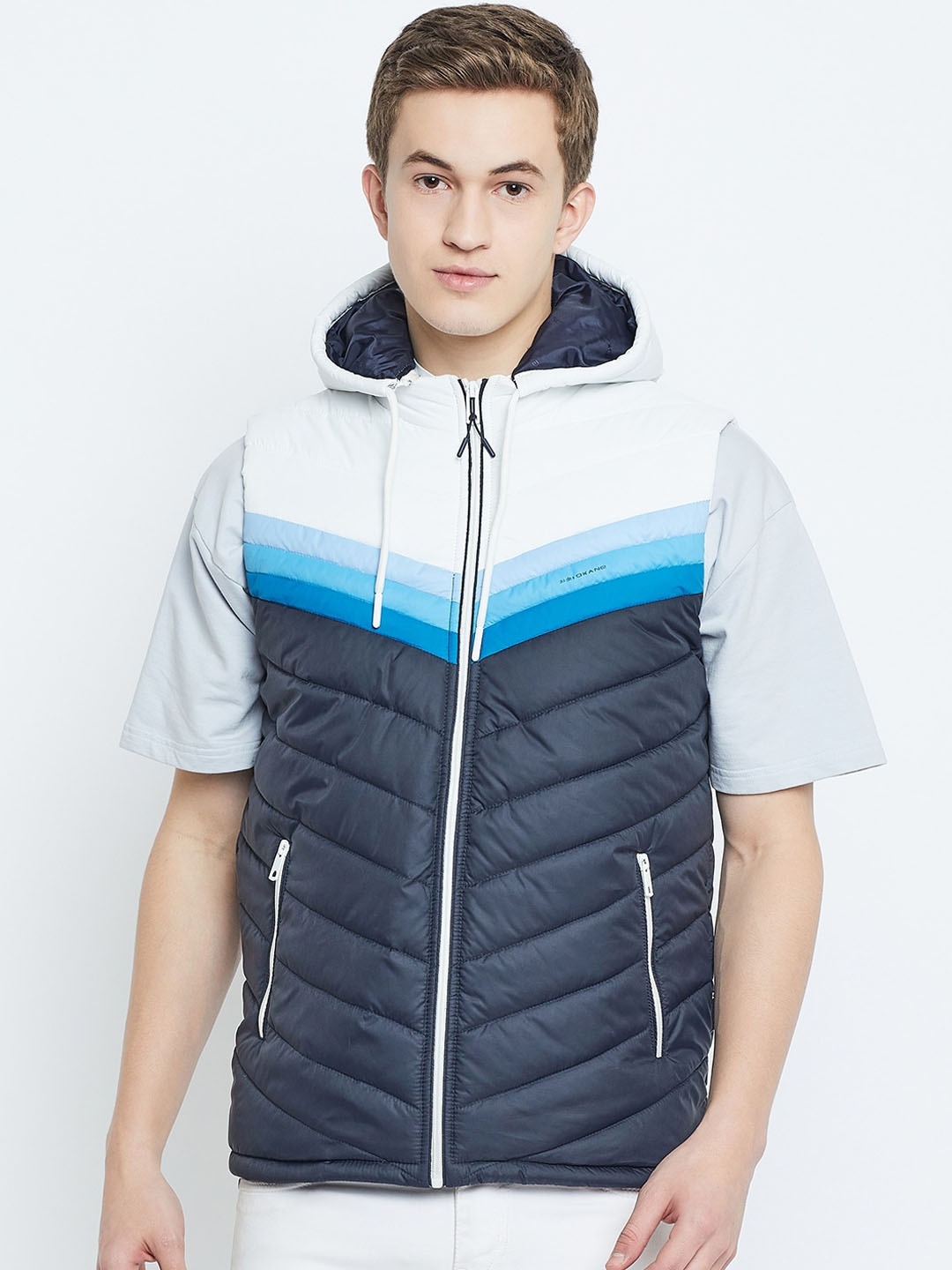 

Okane Colourblocked Hooded Lightweight Puffer Jacket, Navy blue