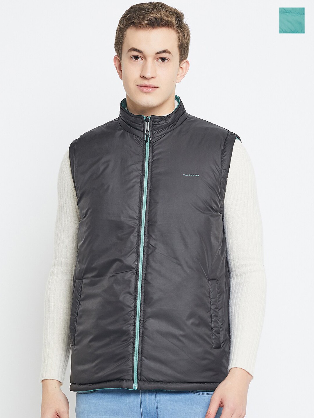 

Okane Reversible Mock Collar Padded Jacket, Green