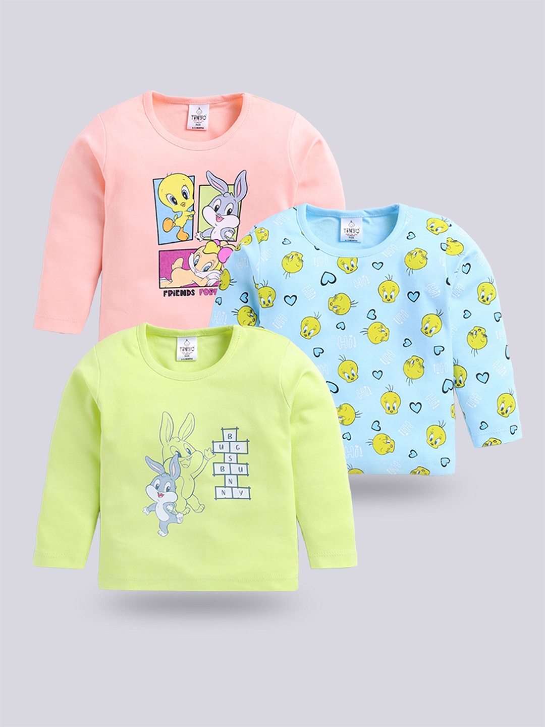 

Moms Love Infant Girls Pack Of 3 Assorted Tweety Printed Cotton T-shirt