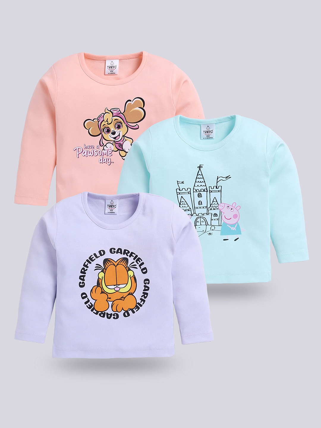 

Moms Love Infant Girls Pack Of 3 Assorted Garfield Printed Cotton T-shirt