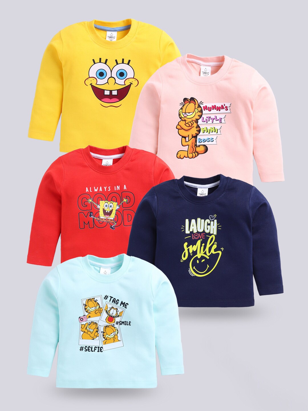 

Moms Love Infant Pack Of 5 Assorted Garfield Printed Cotton T-shirt