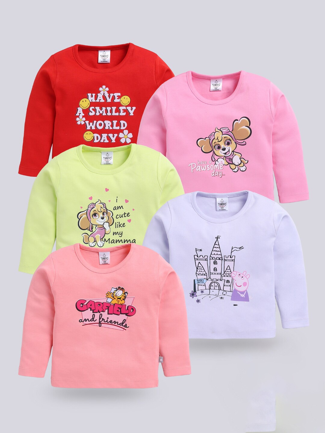 

Moms Love Infant Girls Pack Of 5 Assorted Garfield Printed Cotton T-shirt