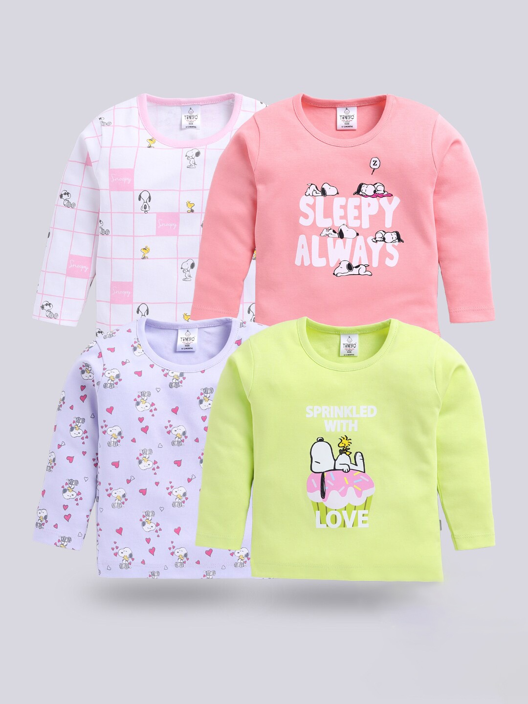 

Moms Love Infant Girls Assorted Pack Of 4 Peanuts Printed Organic Cotton T-Shirts