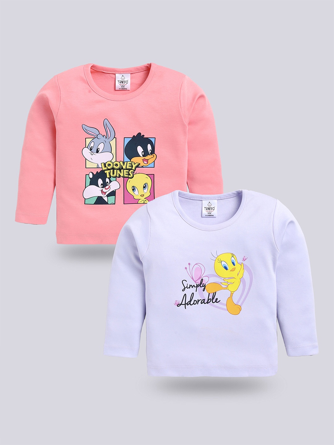 

Moms Love Infant Girls Pack Of 2 Assorted Tweety Printed Cotton T-shirt