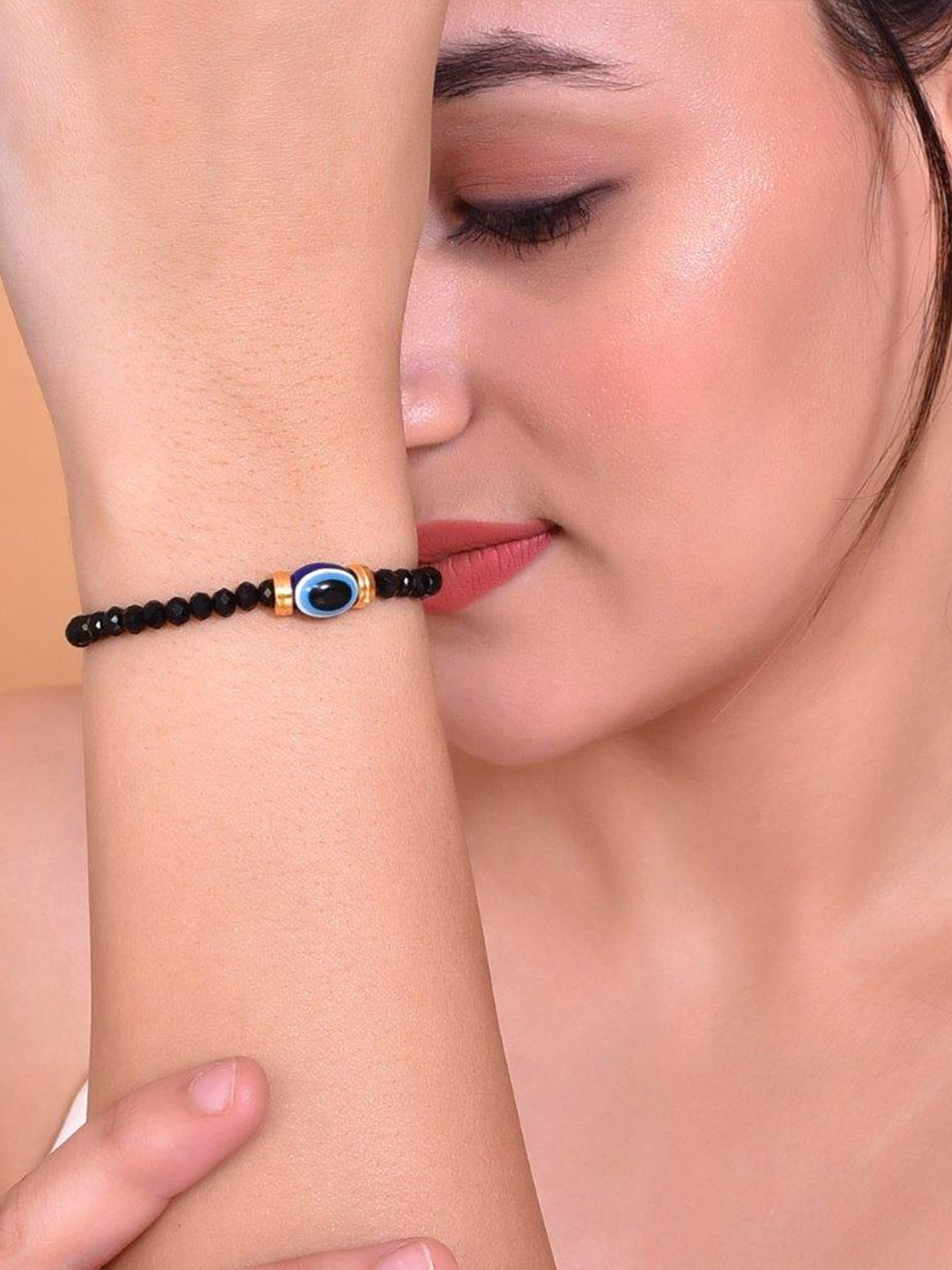 

VOJ Unisex Set of 3 Beaded Elasticated Bracelets, Black