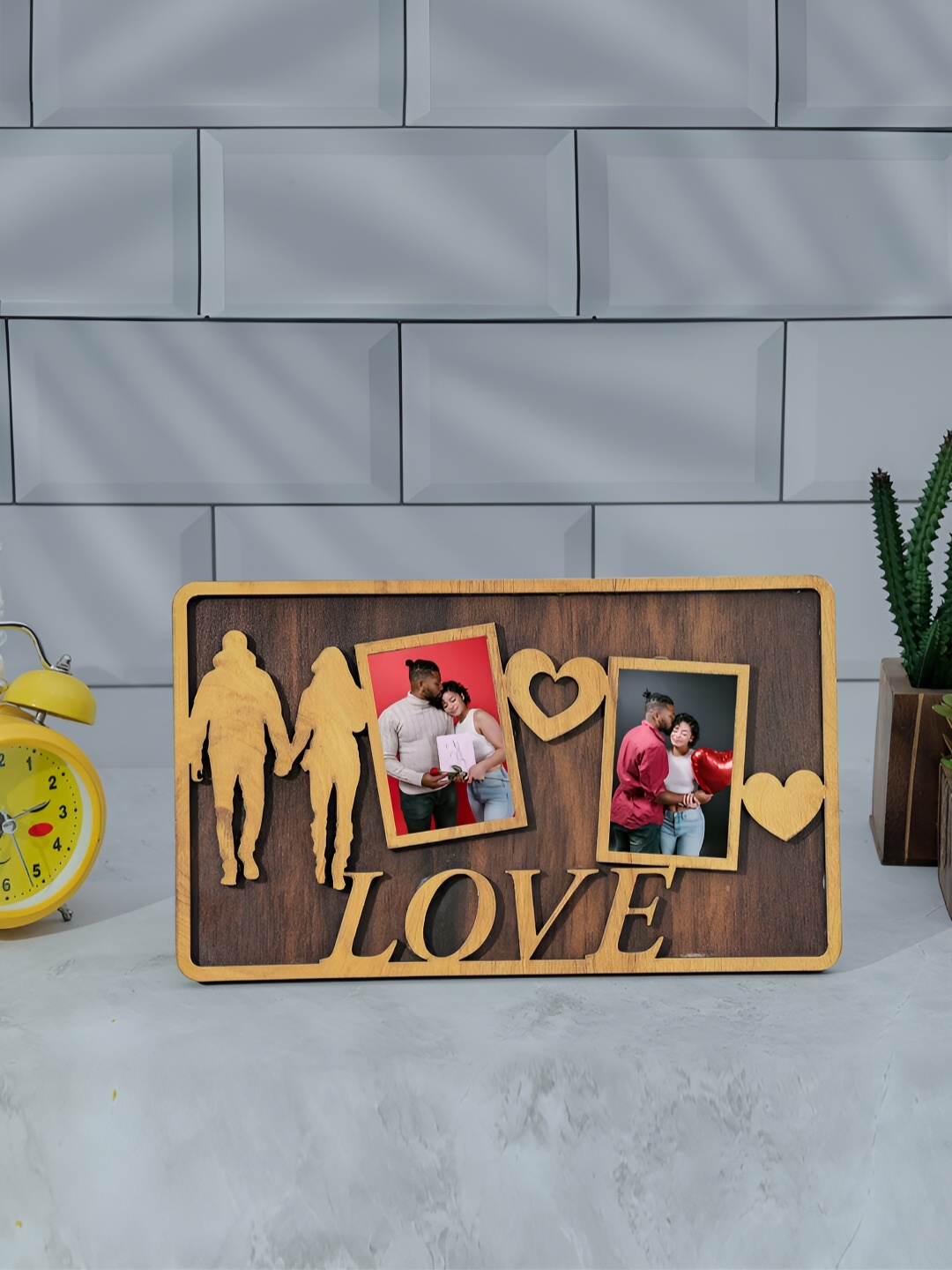 

TEAKWOOD Brown Textured Valentine Wooden Table Photo Frame