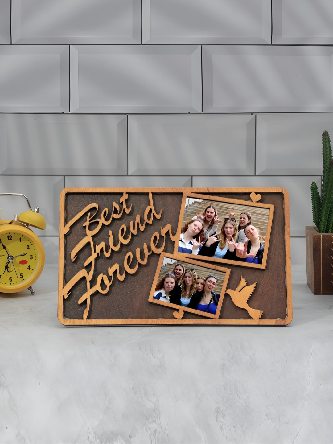 

TEAKWOOD Brown Textured Friend Forever Wooden Table Photo Frame